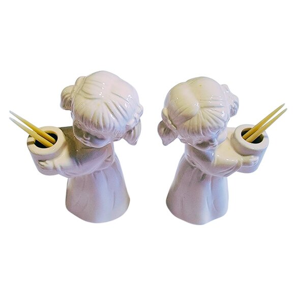 Vintage Set of 2 Cute & Kitschy Cherubs / Angels Toothpick Holders - Picture 1 of 6